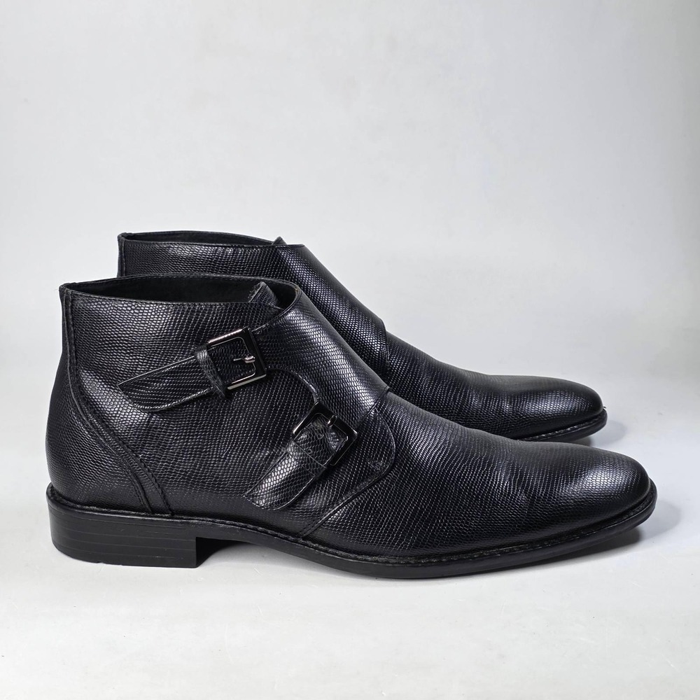 Stacy Adams Double Monk Strap Boots Men's 10 Black Lizard Embossed Leather Shoes